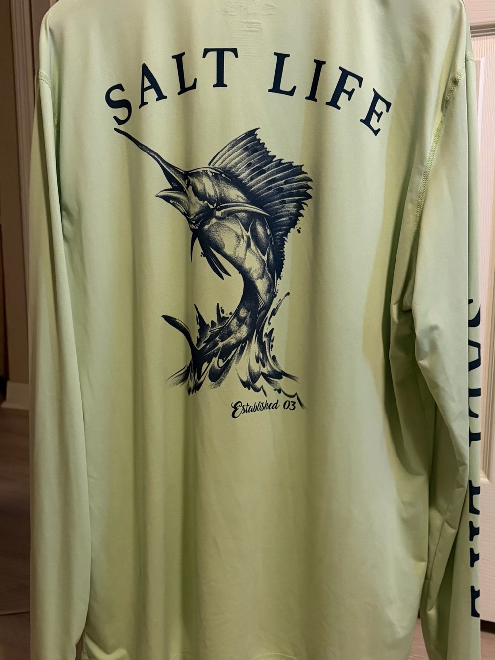 Salt Life Light Green Long Sleeve Shirt with Navy Marlin Graphic